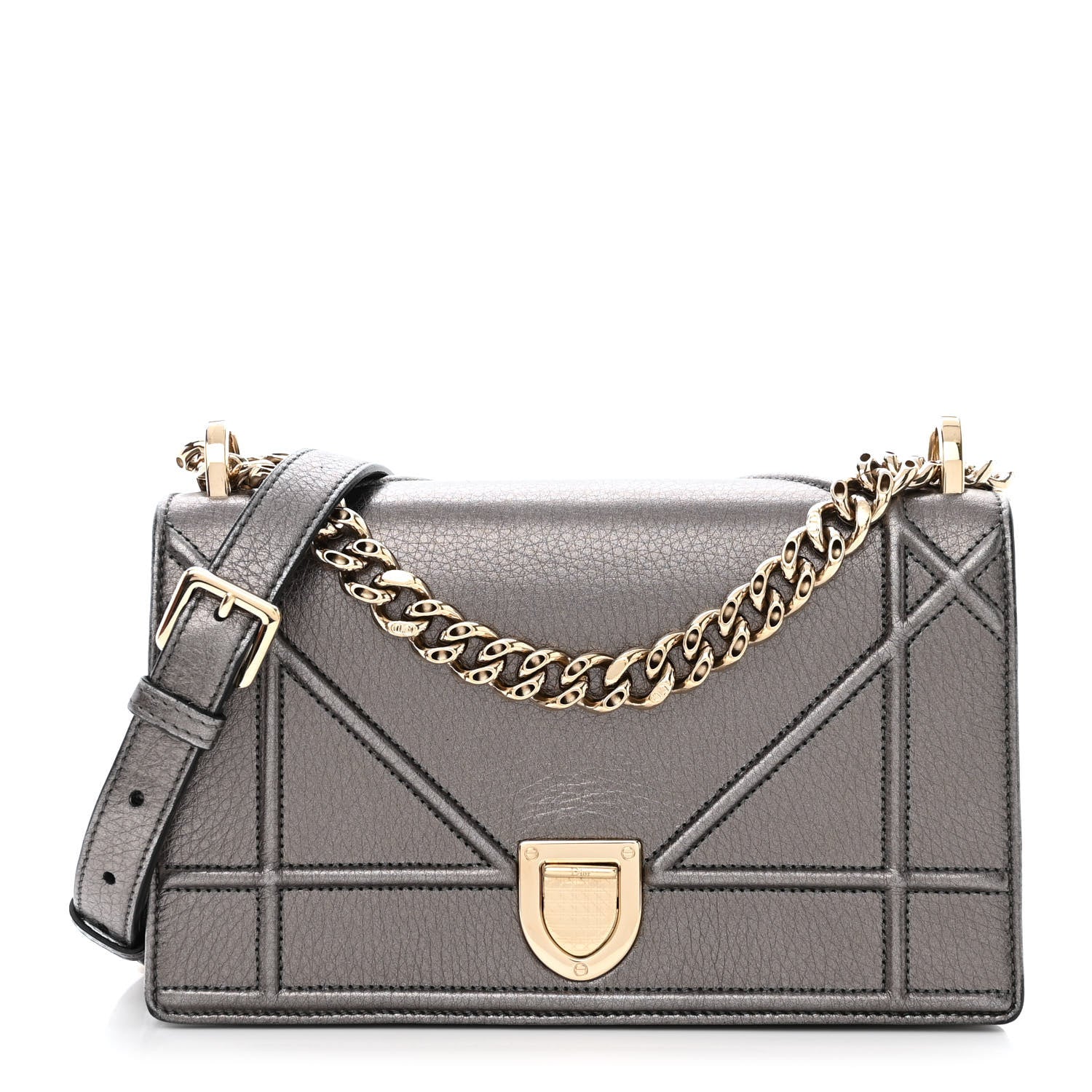 Christian Dior Metallic Grained Calfskin Small Diorama Flap Bag Gunmetal Grey 1 of 12