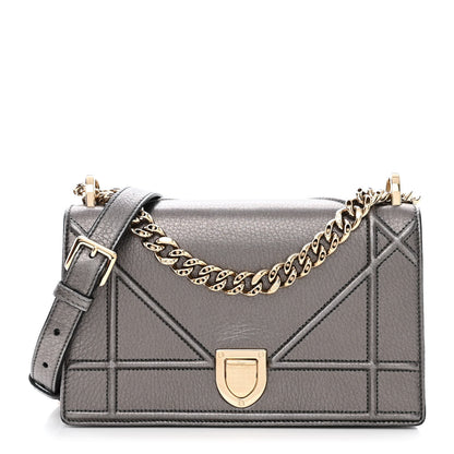 Christian Dior Metallic Grained Calfskin Small Diorama Flap Bag Gunmetal Grey 1 of 12