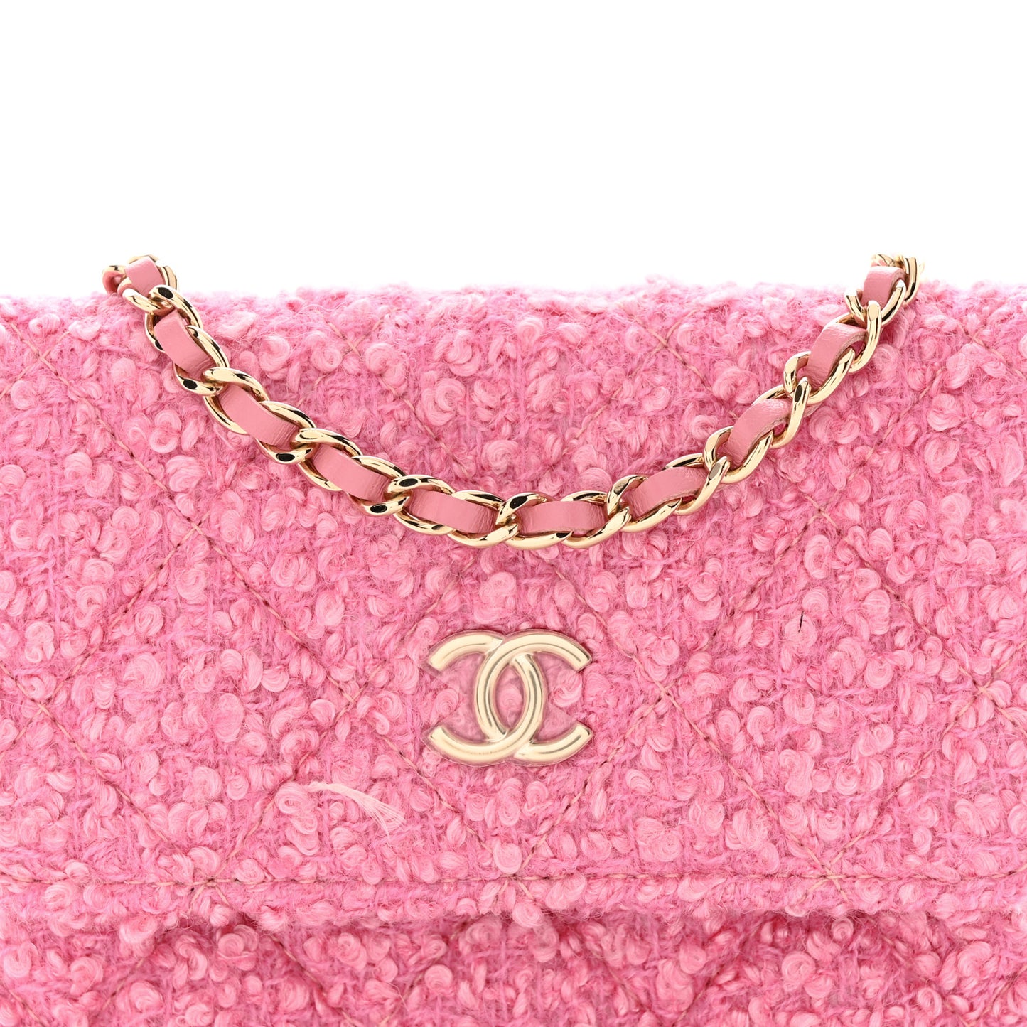 Tweed Quilted Flap Chain Waist Bag Pink