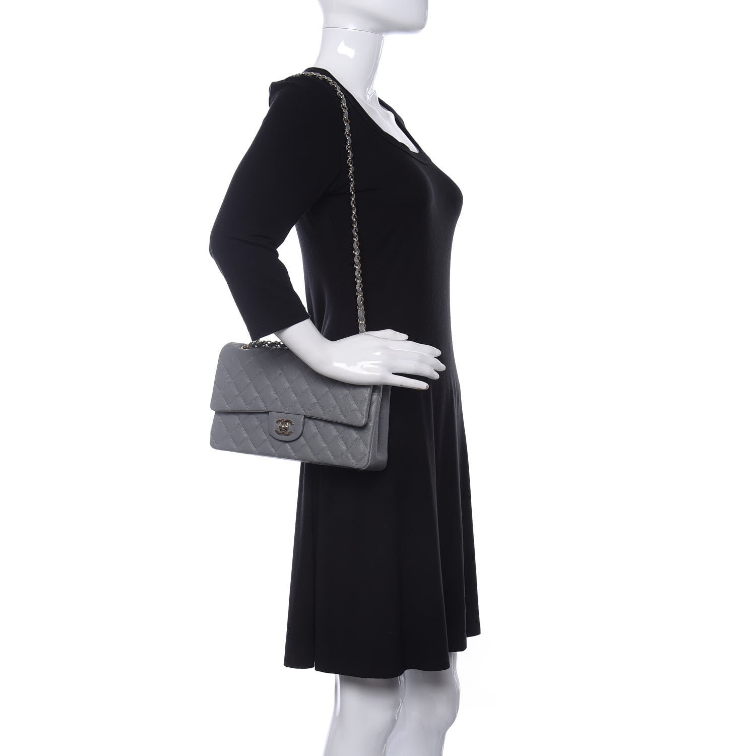 Chanel Caviar Quilted Medium Double Flap Grey 2 of 12