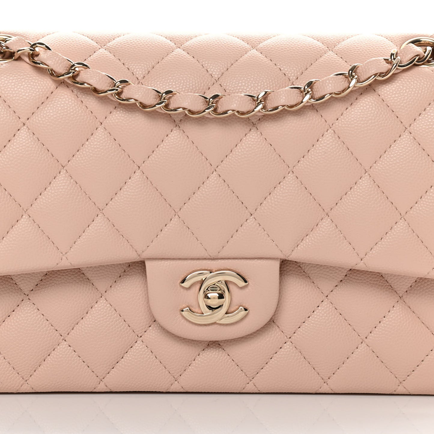 Caviar Quilted Medium Double Flap Light Beige