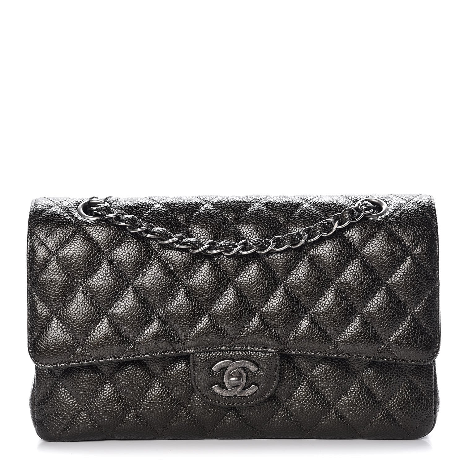 Chanel Metallic Caviar Quilted Medium Double Flap Dark Charcoal 1 of 8