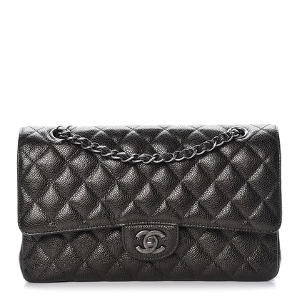 Chanel Metallic Caviar Quilted Medium Double Flap Dark Charcoal 1 of 8