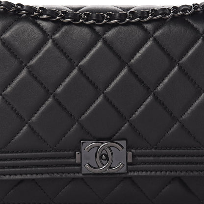 Chanel Calfskin Quilted Boy Wallet On Chain WOC So Black 9 of 17