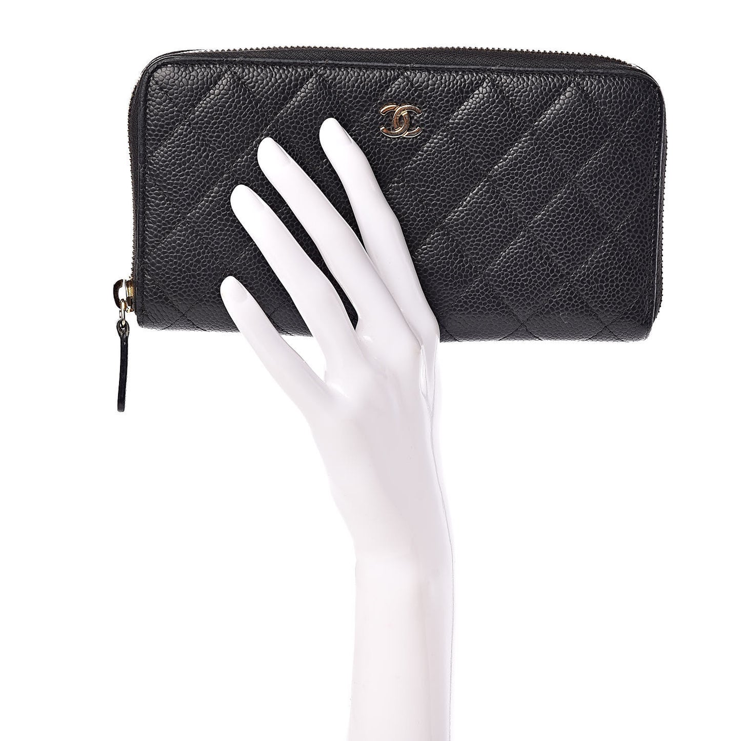 Caviar Quilted Large Gusset Zip Around Wallet Black