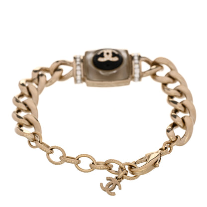 Chanel Metal Glass Pearl Strass CC Pendant Bracelet Gold Black 2 of 4