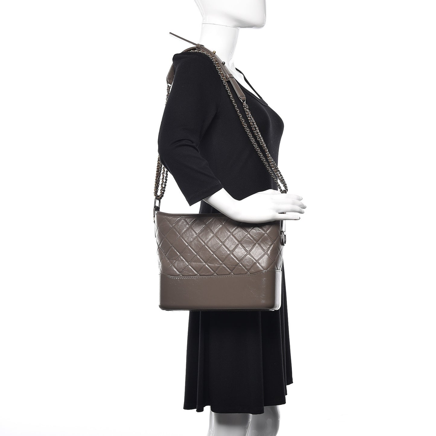 Aged Calfskin Quilted Medium Gabrielle Hobo Grey