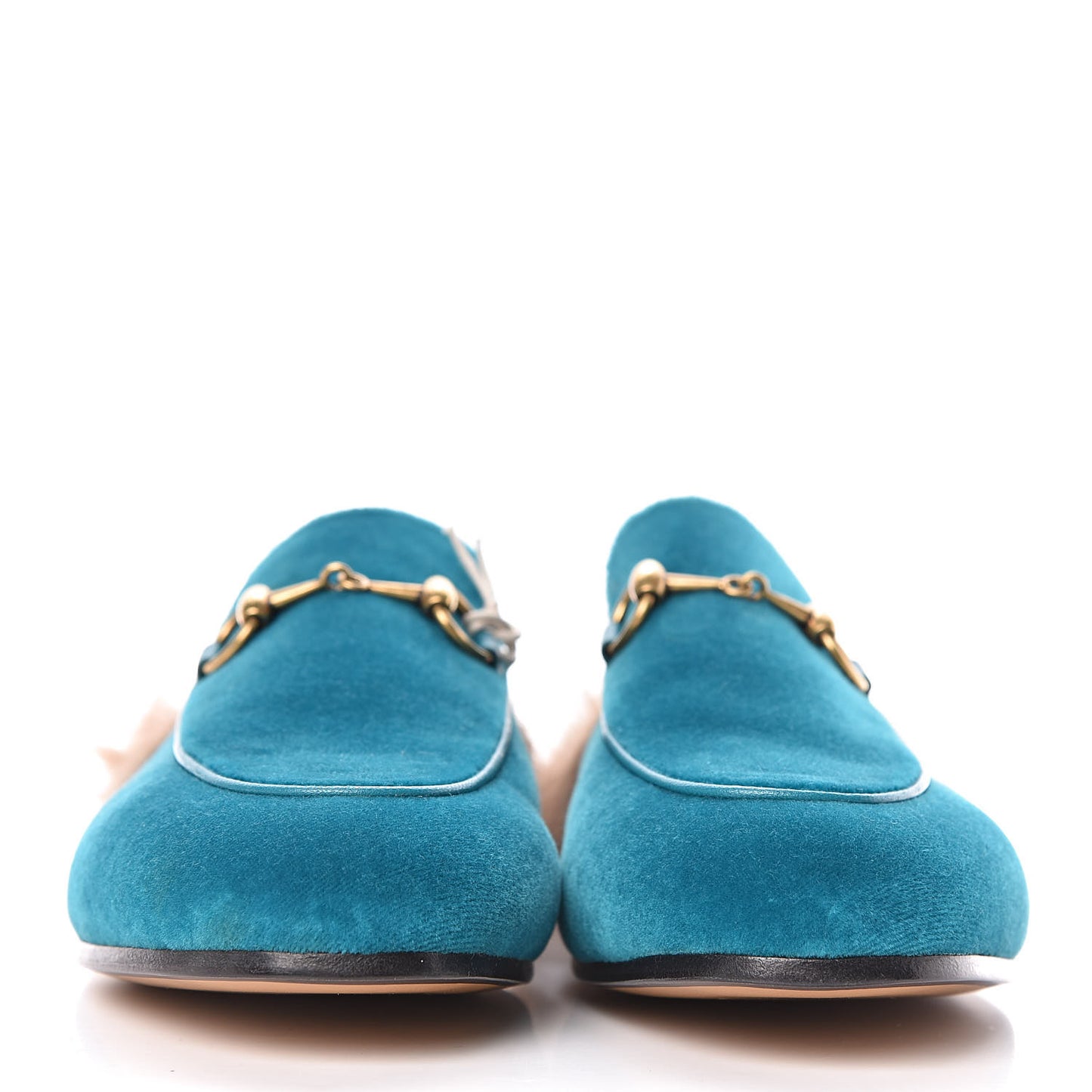 Velvet Fur Womens Princetown Slippers 35.5 Cyan