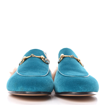 Gucci Velvet Fur Womens Princetown Slippers 35.5 Cyan 2 of 7