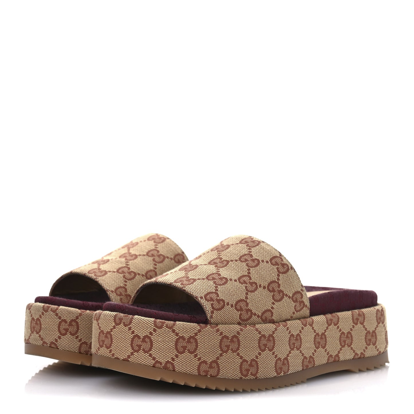 Canvas GG Monogram Angelina Platform Slide Sandals 36 Beige Ruggine