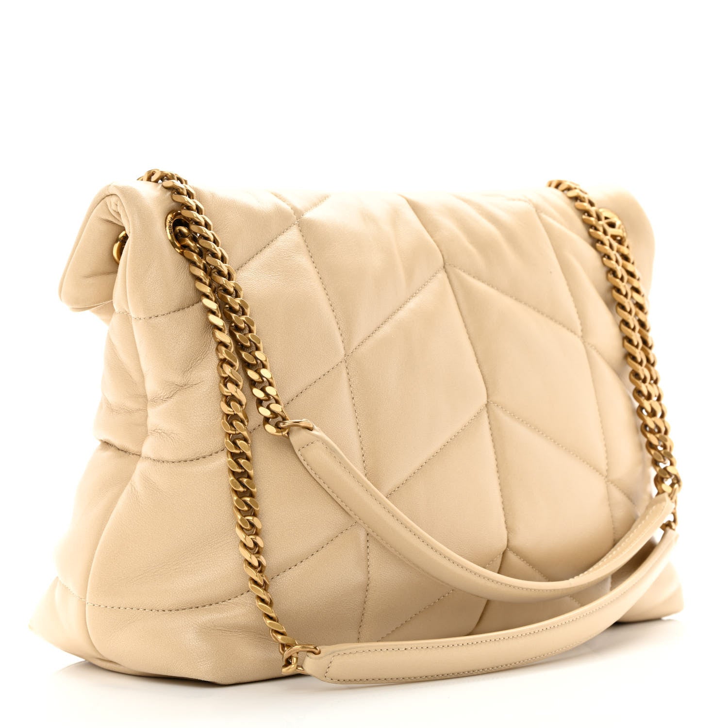 Saint Laurent Lambskin Quilted Medium Loulou Puffer Monogram Chain Satchel Dark Beige 3 of 12