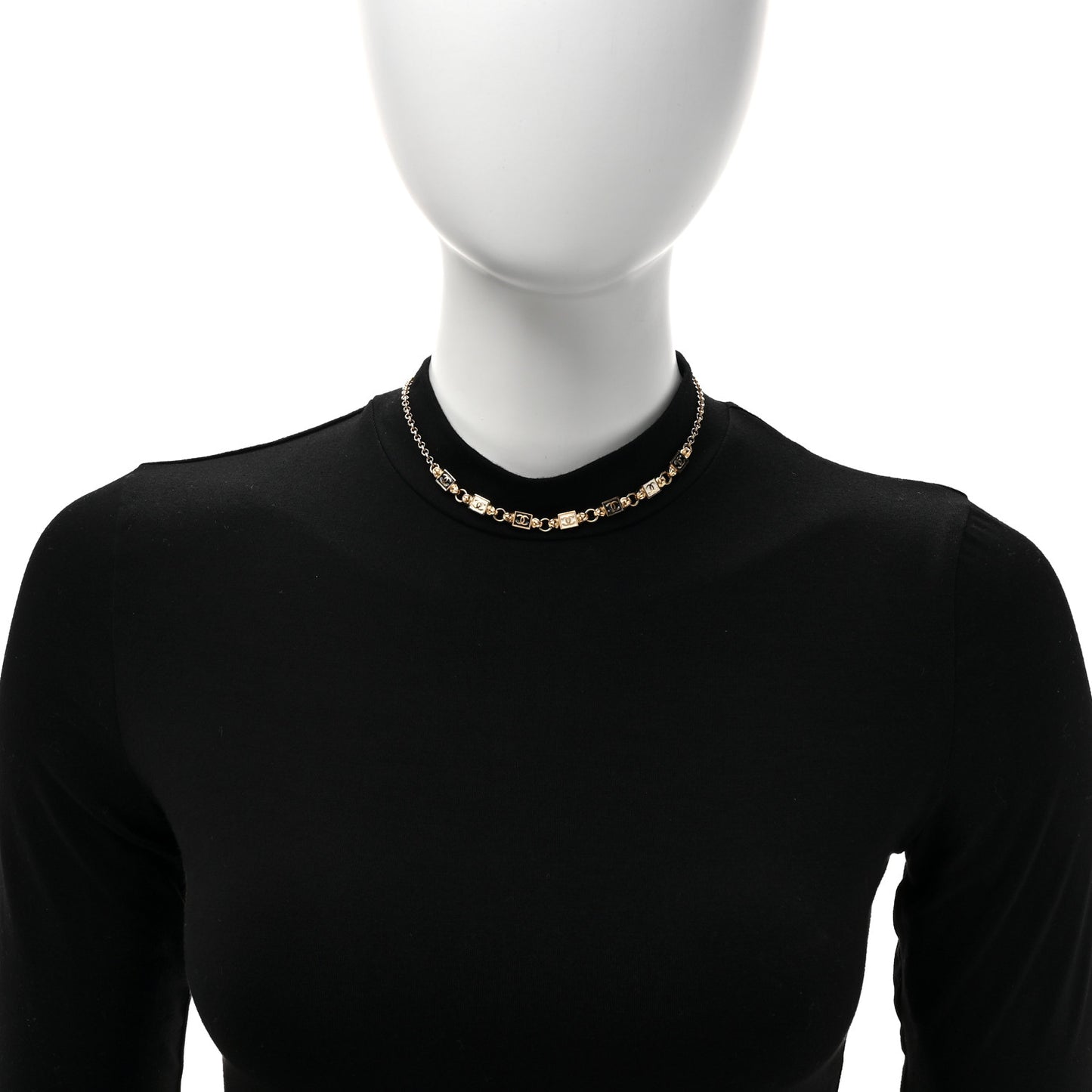 Metal Enamel CC Squares Choker Gold White Black