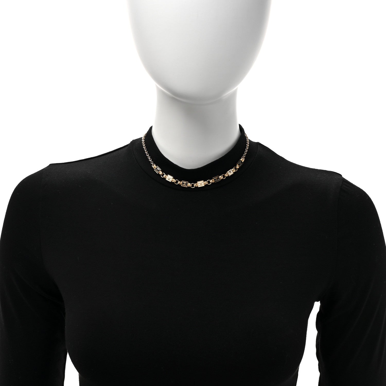 Chanel Metal Enamel CC Squares Choker Gold White Black 2 of 5