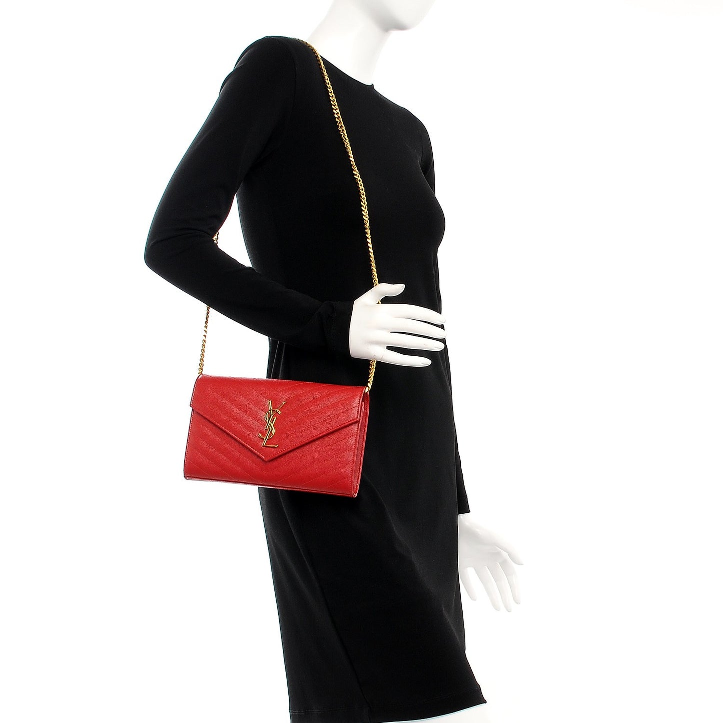 Grain De Poudre Matelasse Chevron Monogram Chain Wallet New Red