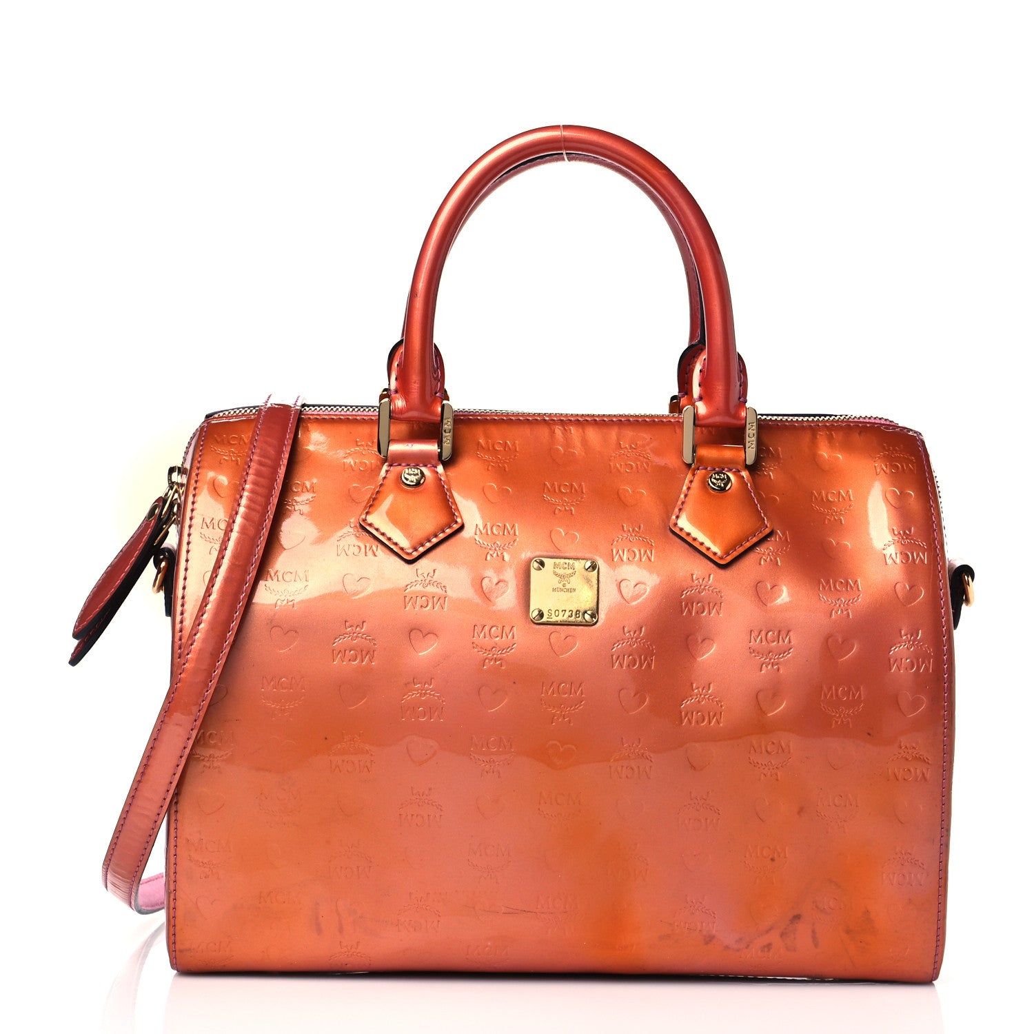 MCM Patent Monogram Boston Bag Bronze 1 of 13