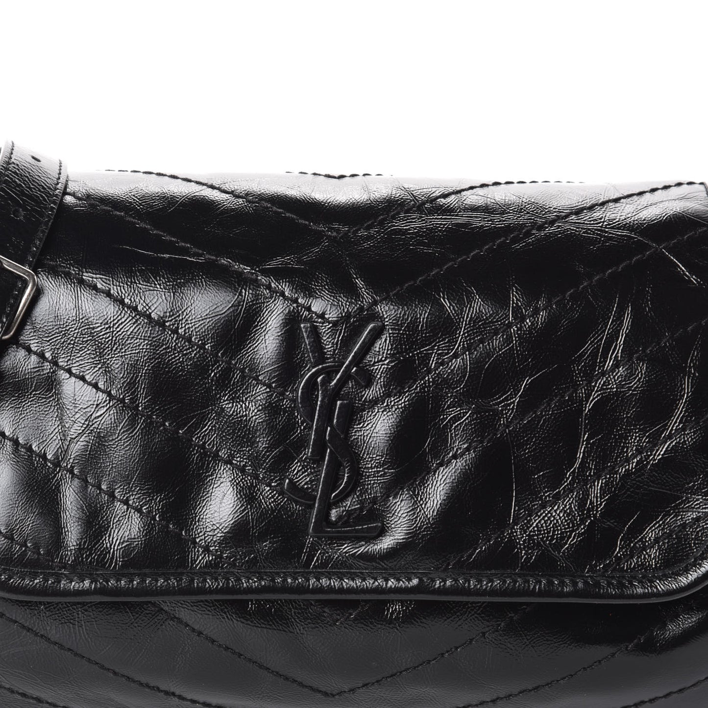 Crinkled Calfskin Matelasse Monogram Niki Body Bag Black