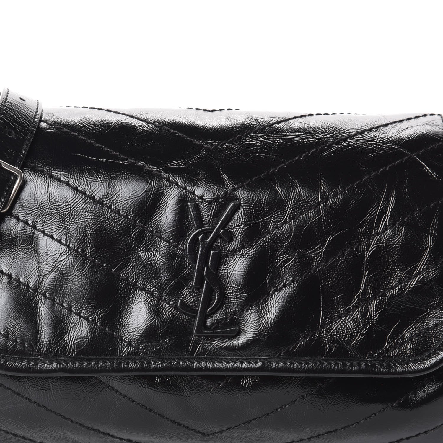 Saint Laurent Crinkled Calfskin Matelasse Monogram Niki Body Bag Black 7 of 9