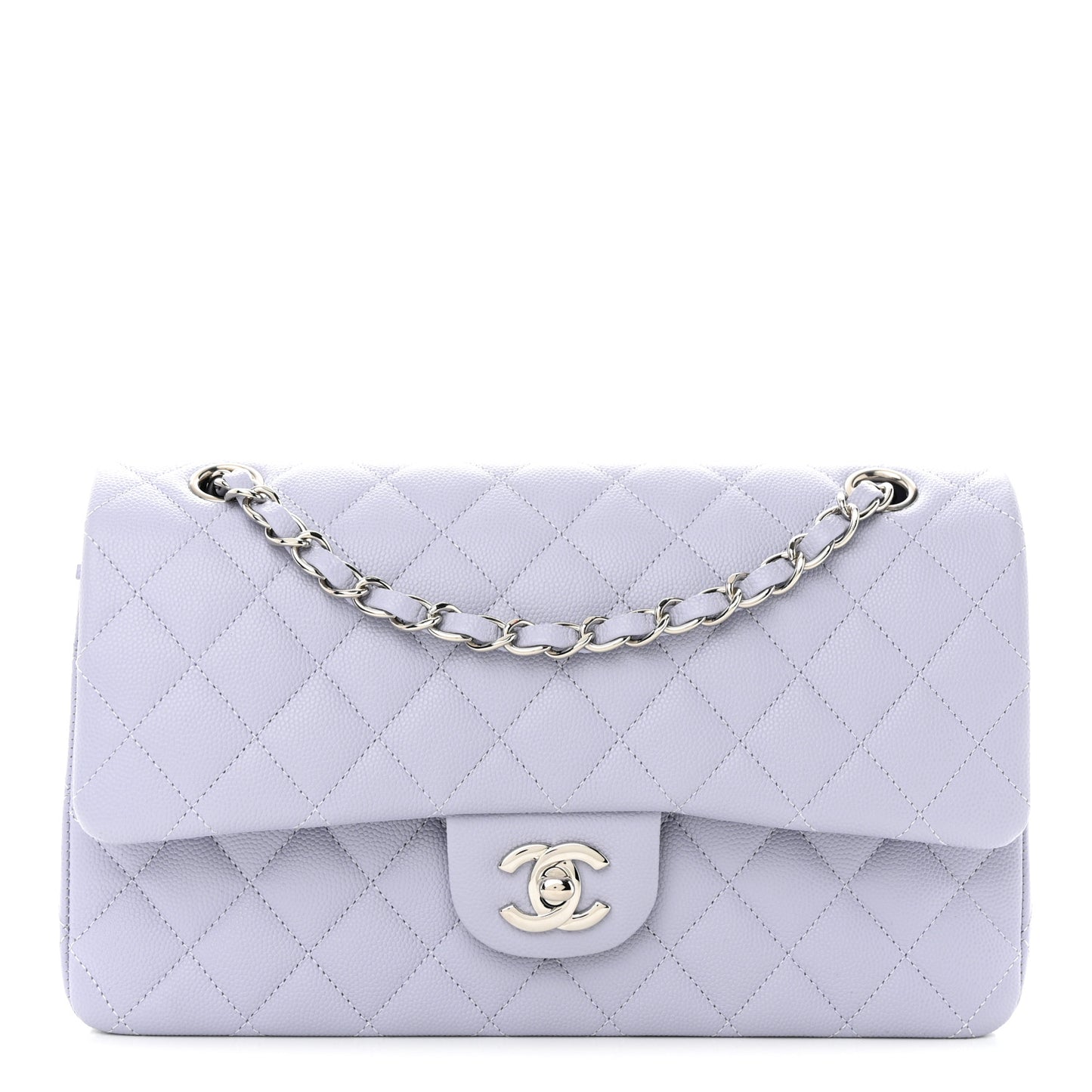 Caviar Quilted Medium Double Flap Light Purple