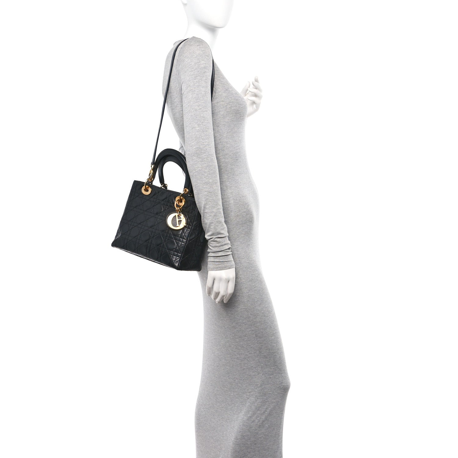 Christian Dior Lambskin Cannage Medium Lady Dior Black 2 of 11