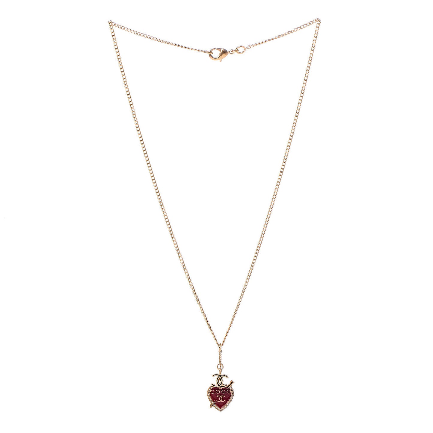 Enamel Heart CC Charm Necklace Gold
