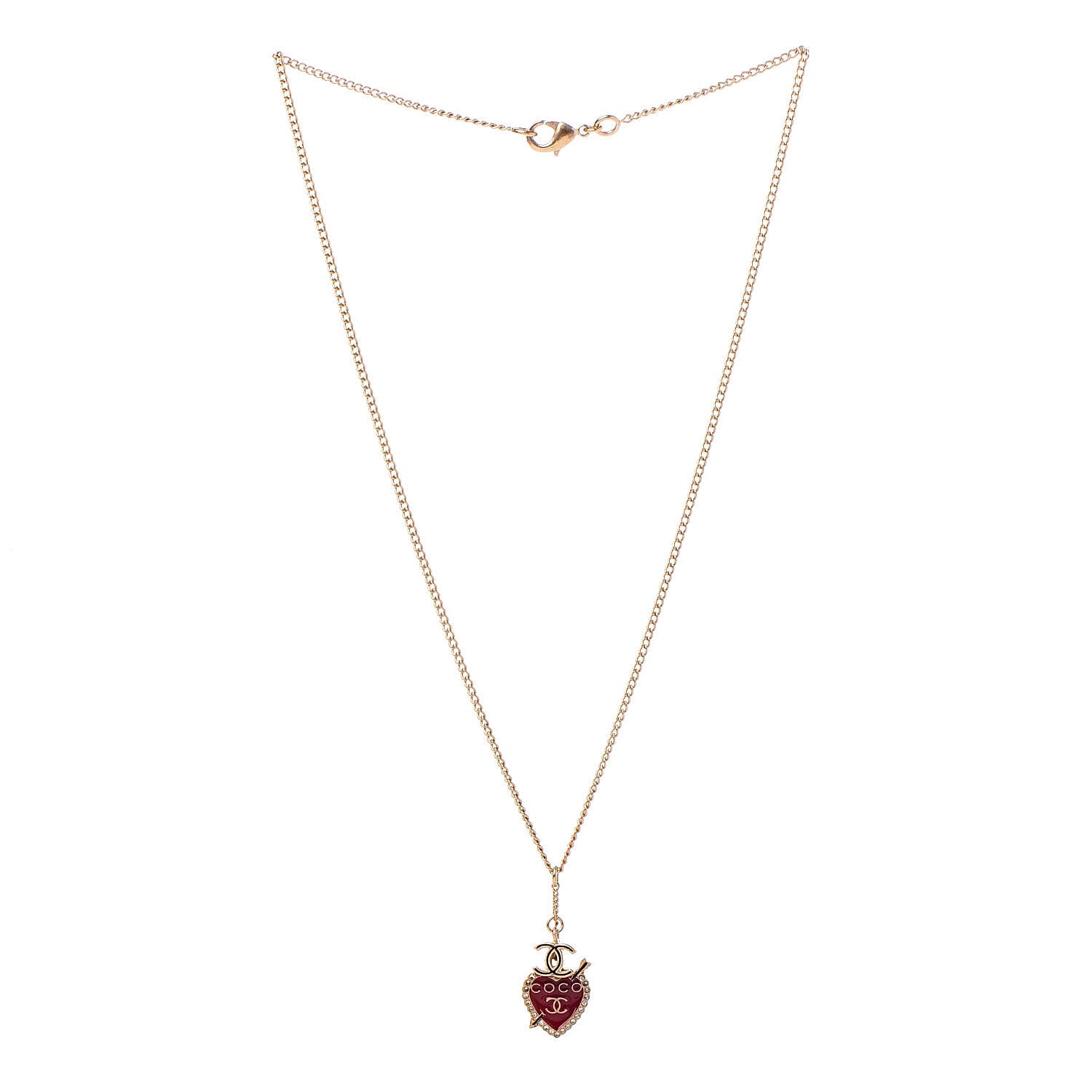 Chanel Enamel Heart CC Charm Necklace Gold 3 of 6