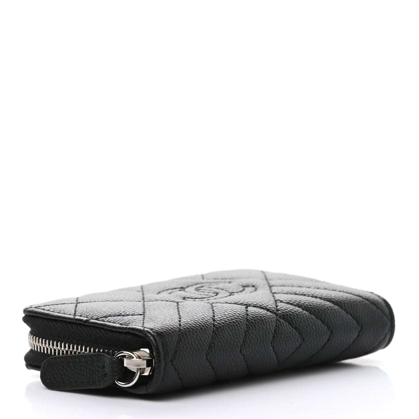 Caviar Quilted Diamond CC Zip Around Coin Purse Black