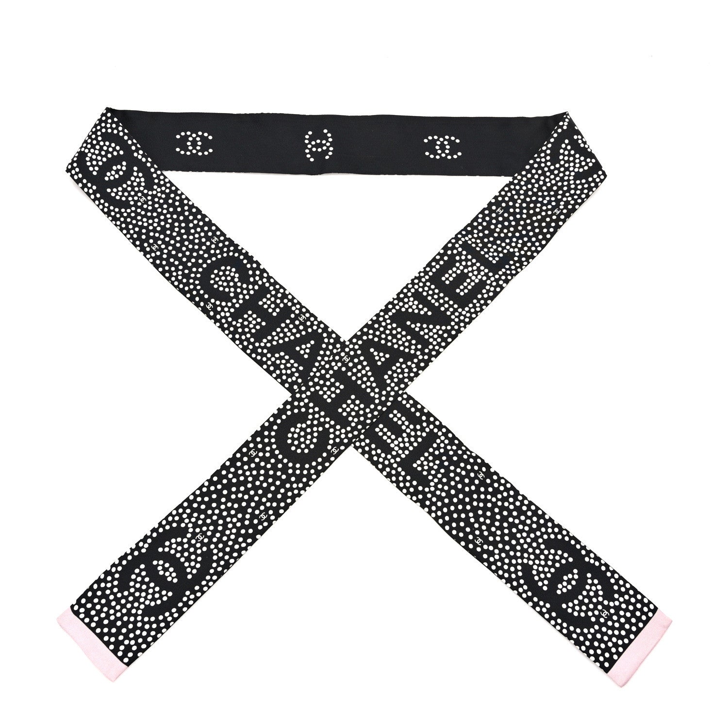 Chanel Silk CC Slim Bandeau Scarf Black Light Pink 1 of 4