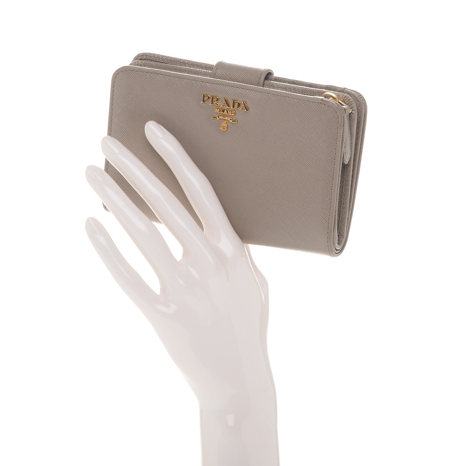 Prada Saffiano Metal Compact Wallet Argilla 2 of 7