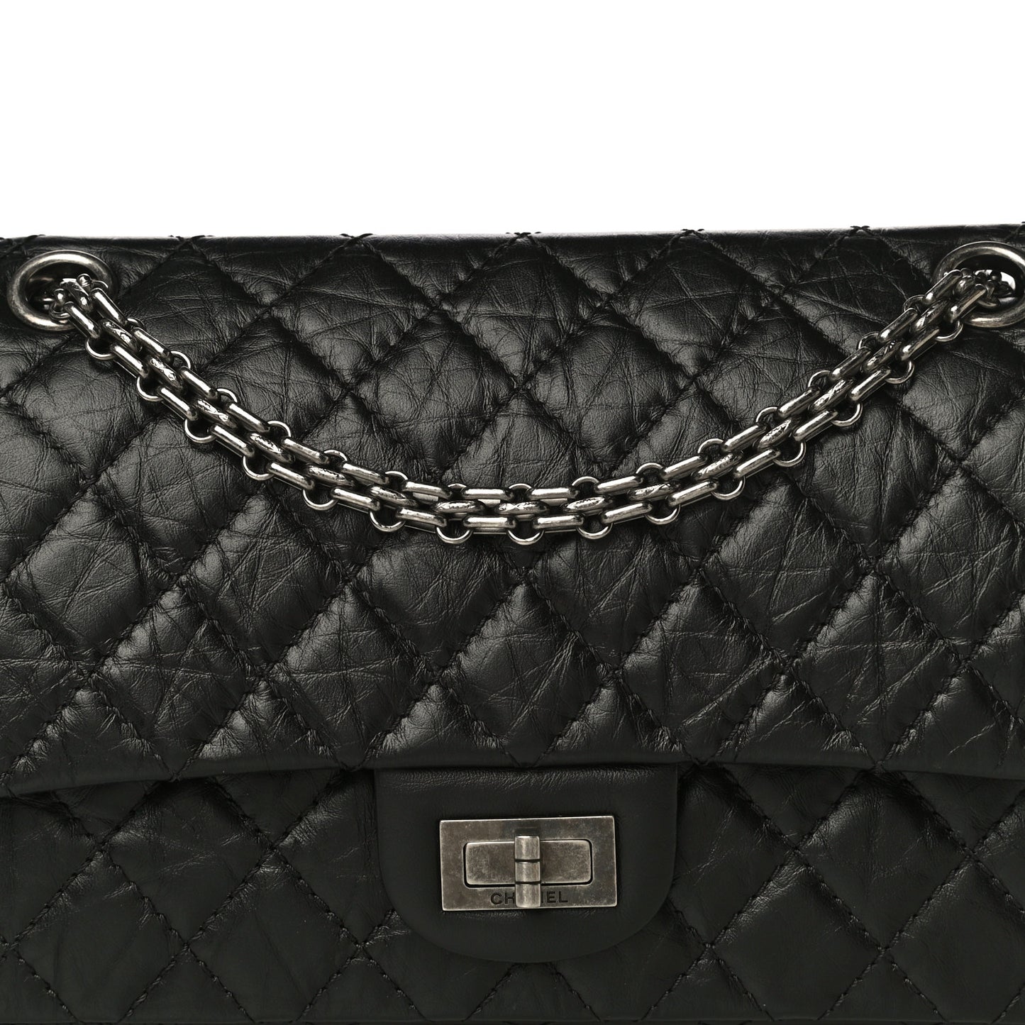 Aged Calfskin Quilted 2.55 Reissue 225 Flap Black