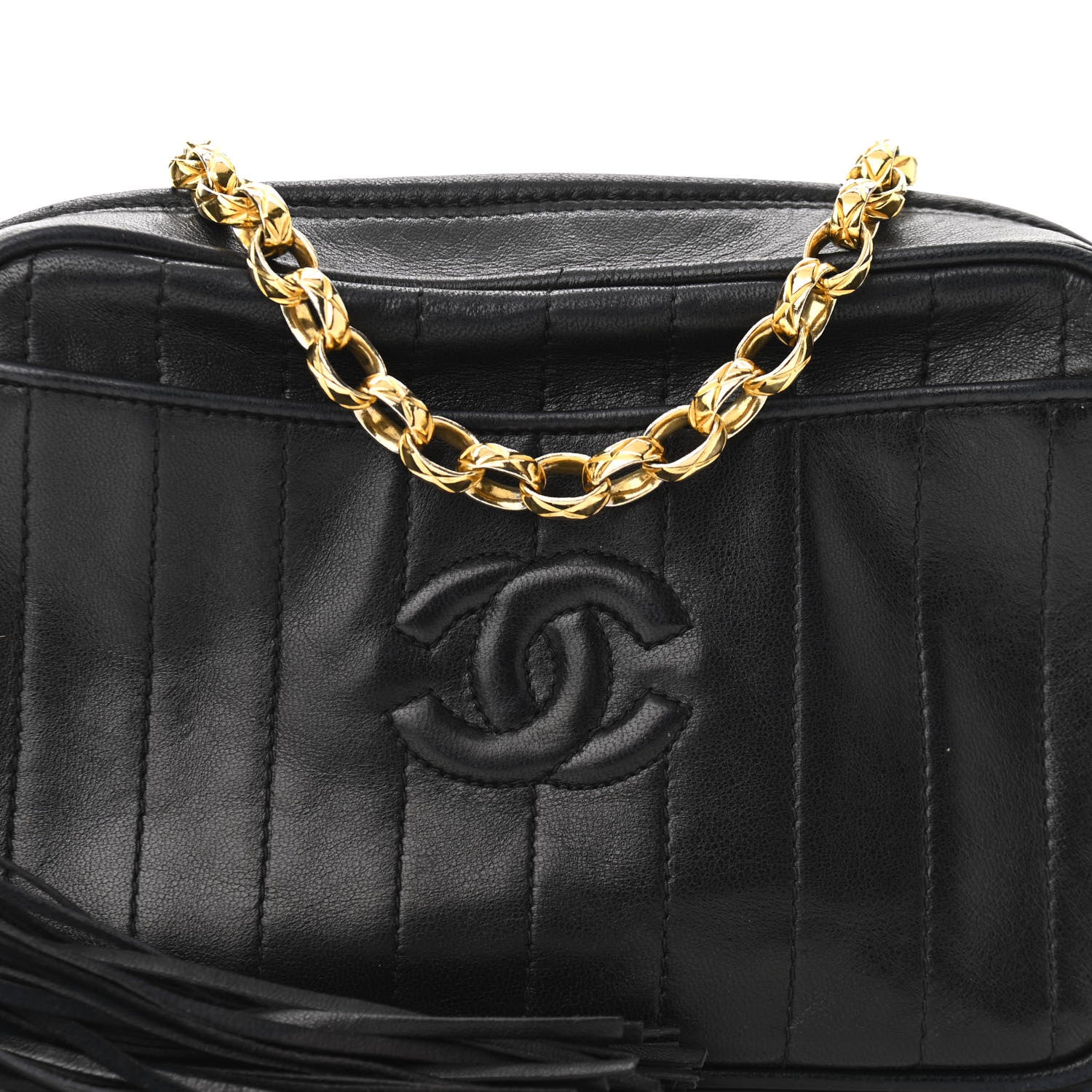 Chanel Lambskin Vertical Quilted CC Tassel Camera Case Black 8 of 10