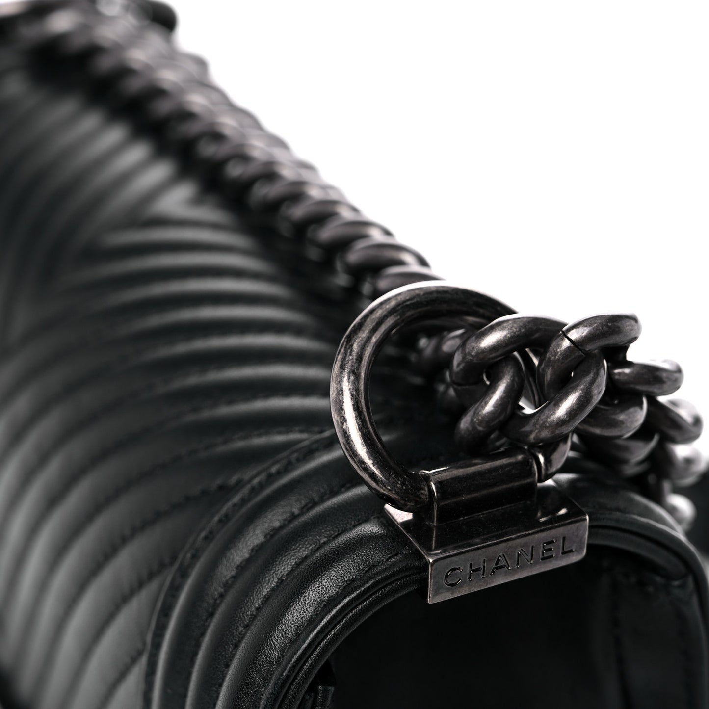 Calfskin Chevron Quilted Small Boy Flap Black