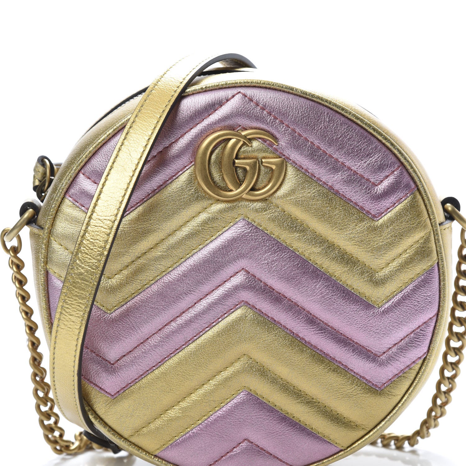 Gucci Metallic Nappa Matelasse Heart Mini GG Marmont Round Shoulder Bag Oro Vecchio Rosa 9 of 12