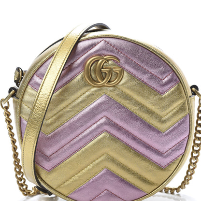 Gucci Metallic Nappa Matelasse Heart Mini GG Marmont Round Shoulder Bag Oro Vecchio Rosa 9 of 12