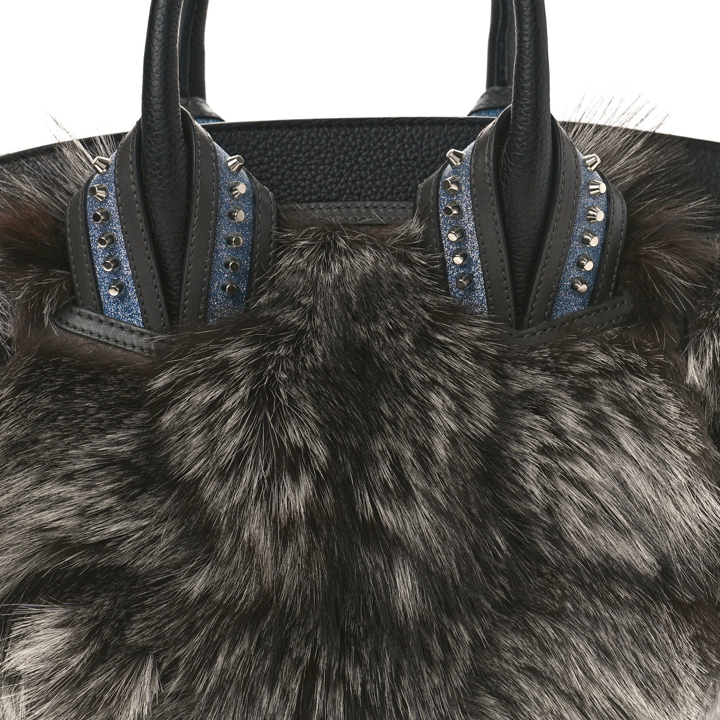 Calfskin Empire Fox Fur Small Eloise Tote Silver Black