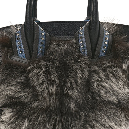 Christian Louboutin Calfskin Empire Fox Fur Small Eloise Tote Silver Black 7 of 9