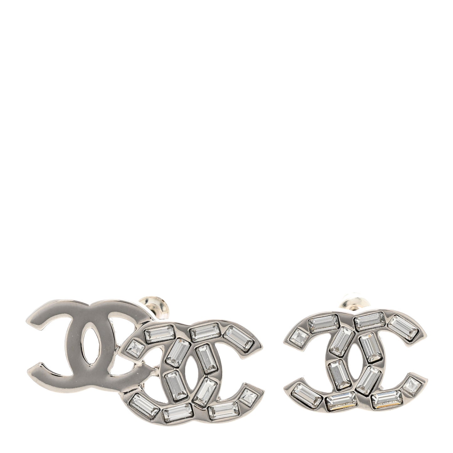 Baguette Crystal Double CC Earrings Silver