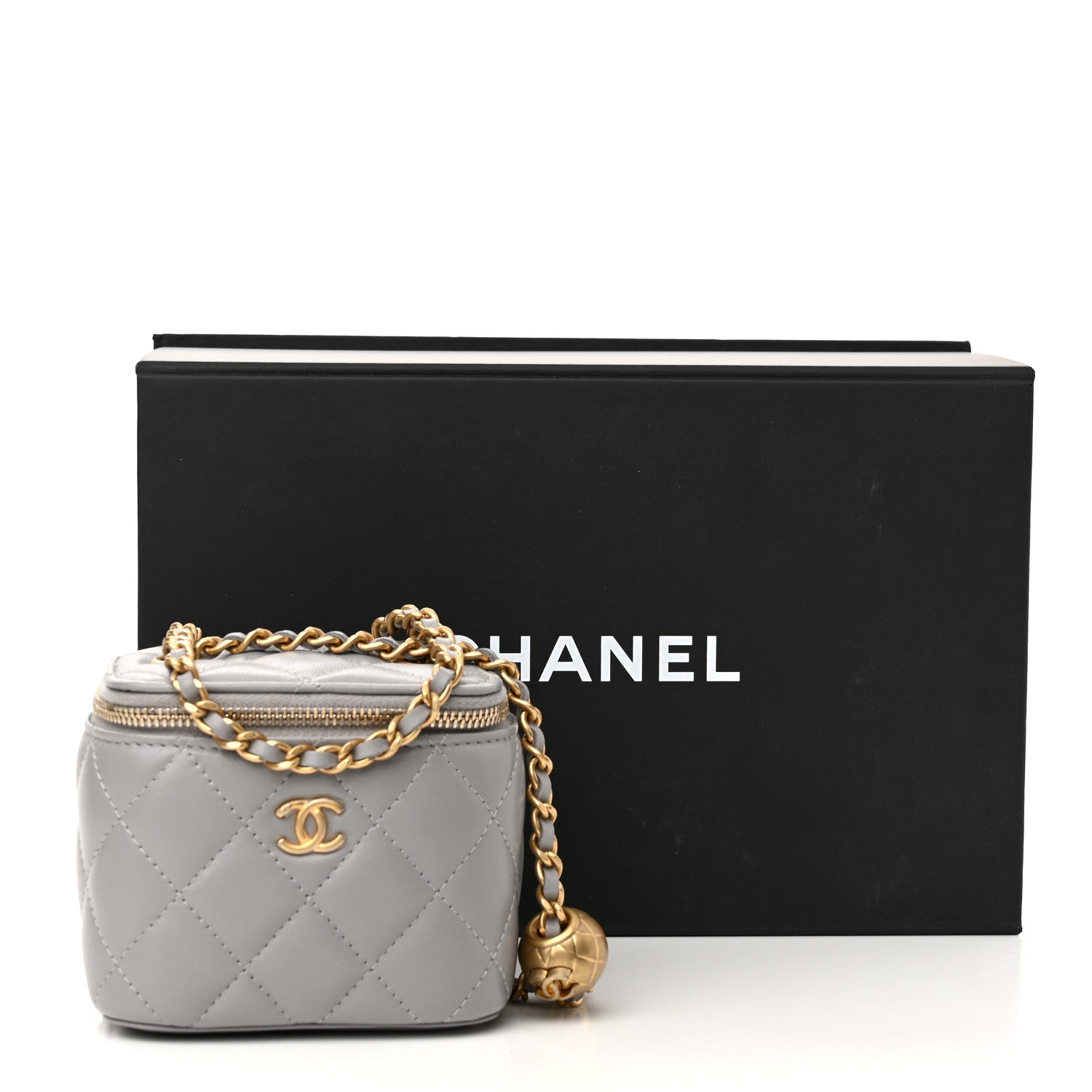 Chanel Lambskin Quilted Pearl Crush Mini Vanity Case With Chain Grey 11 of 11