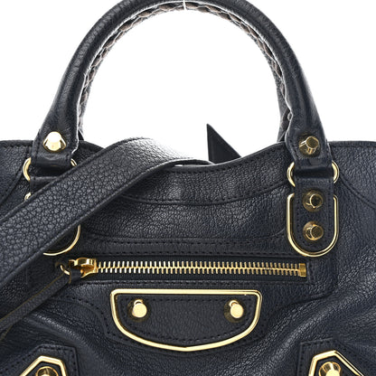 Balenciaga Chevre Gold Metallic Edge Hardware Mini City  Bleu Nuit Dark Sea 9 of 11