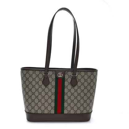 Gucci GG Supreme Monogram Textured Calfskin Web Small Ophidia Shoulder Tote Bag Beige Ebony New Acero 1 of 9