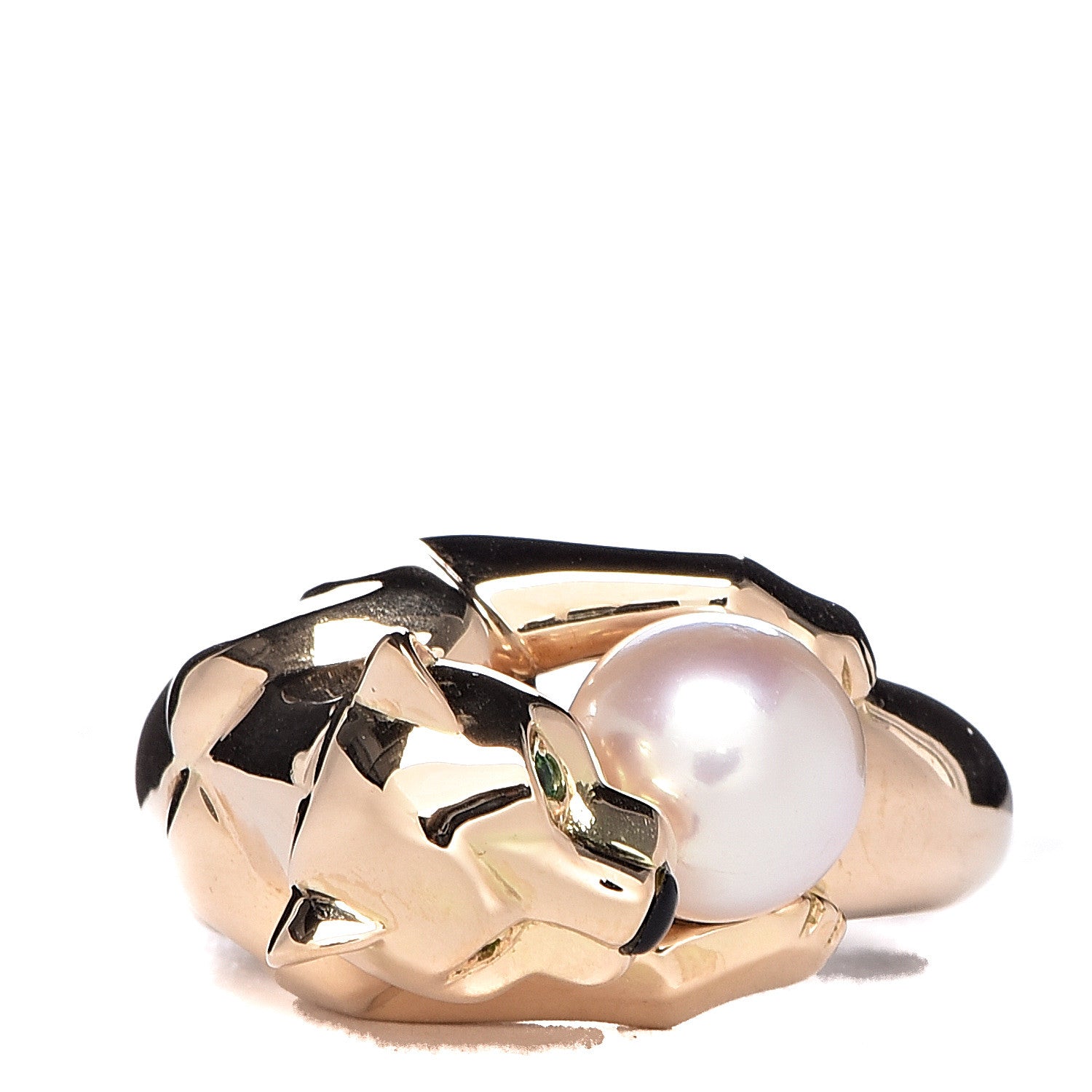 Cartier 18K Yellow Gold Pearl Black Onyx Emerald Panthere De Ring 56 7.5 4 of 10