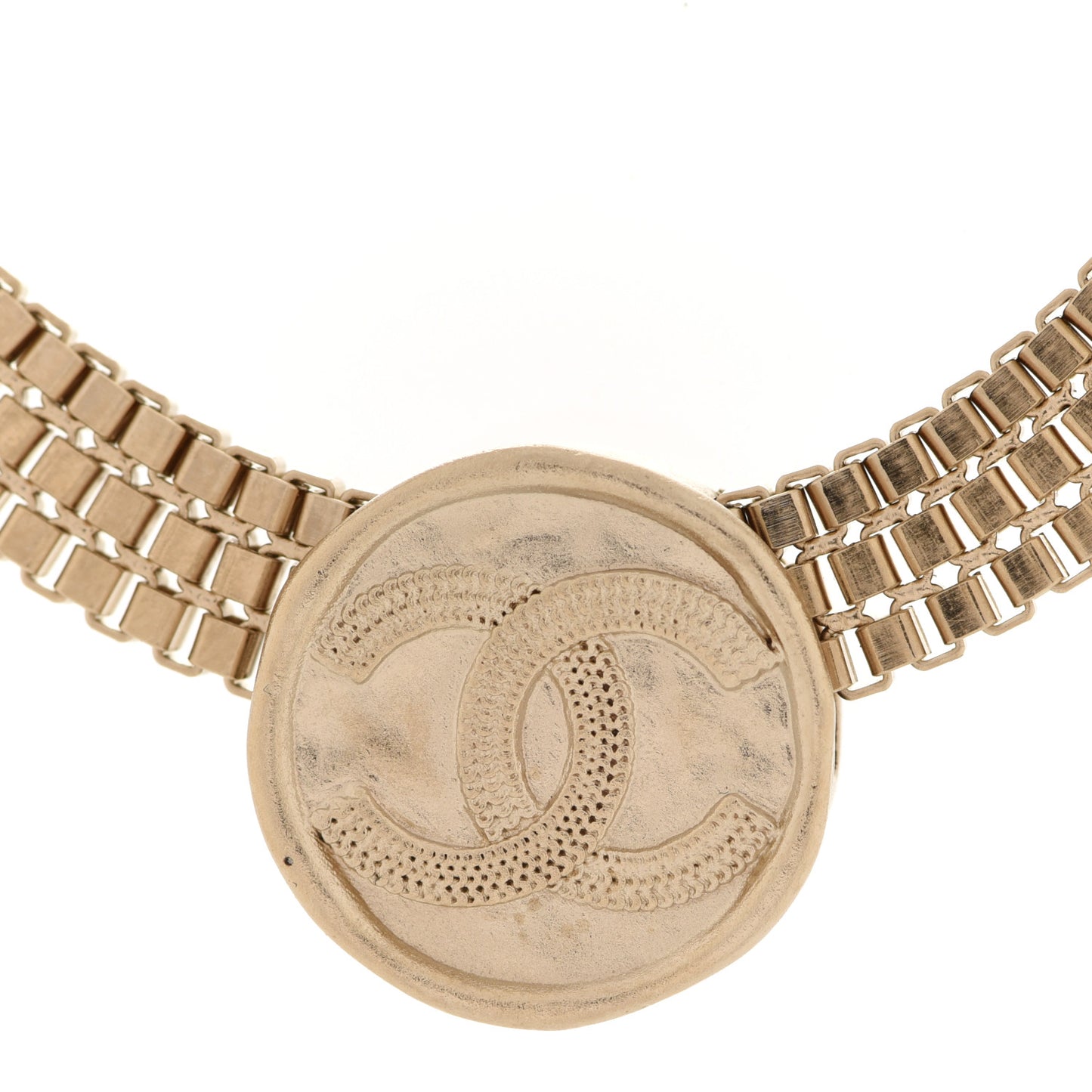 Metal Chain Link CC Medallion Choker Necklace Gold