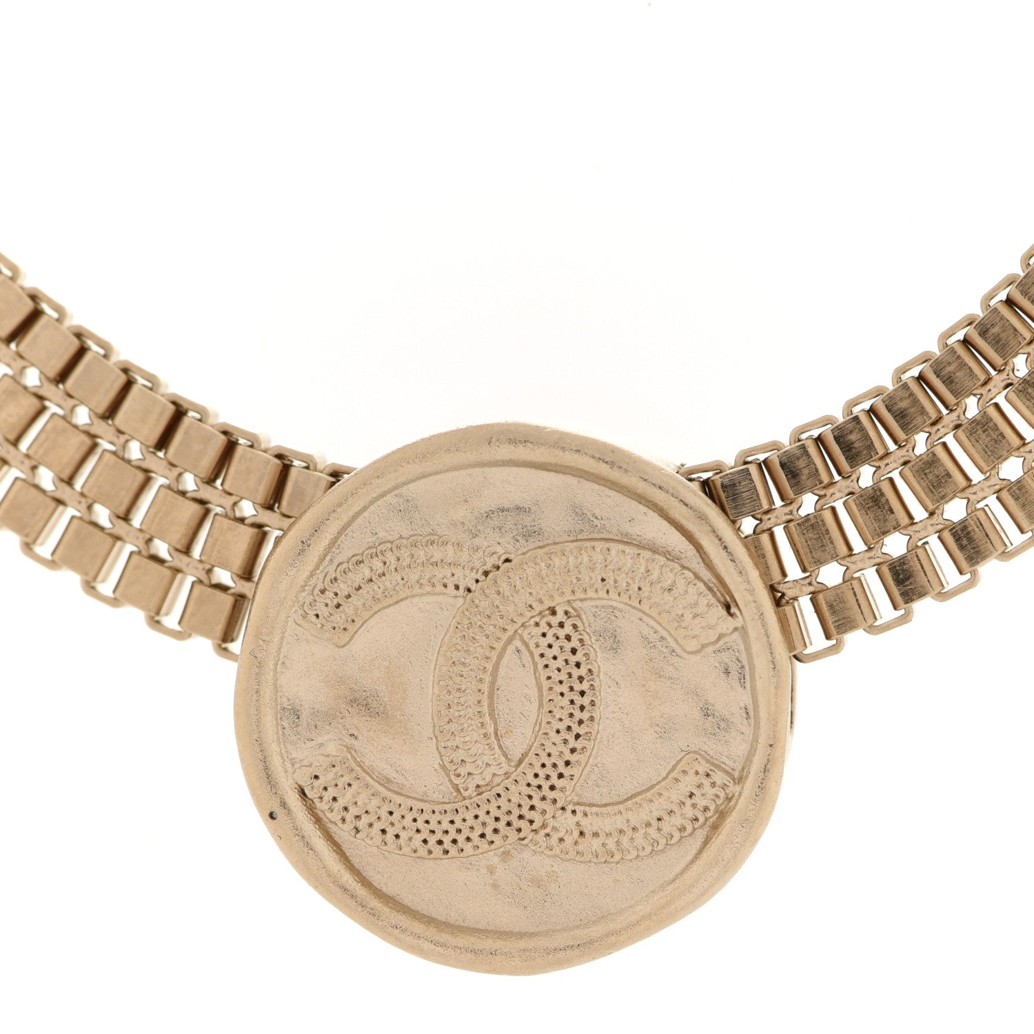 Chanel Metal Chain Link CC Medallion Choker Necklace Gold 4 of 6