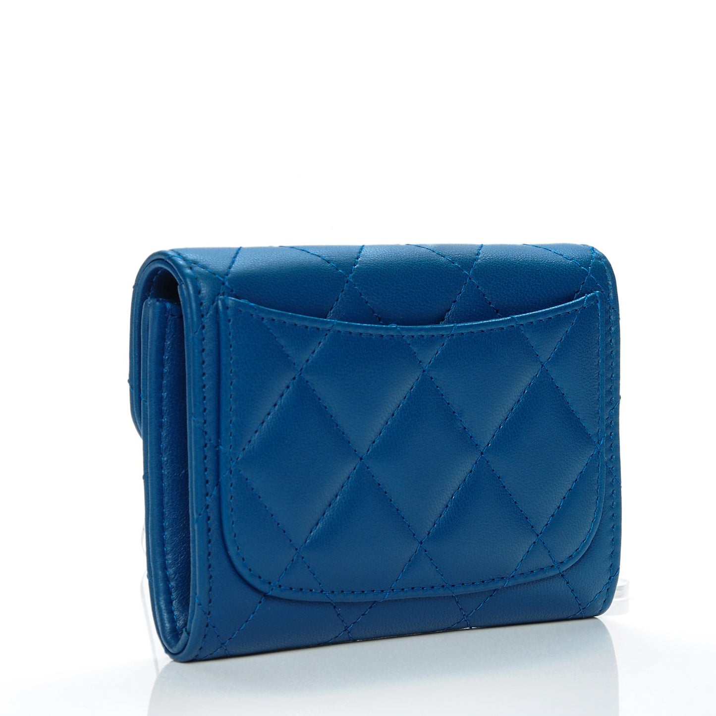 Lambskin Quilted Card Holder Blue
