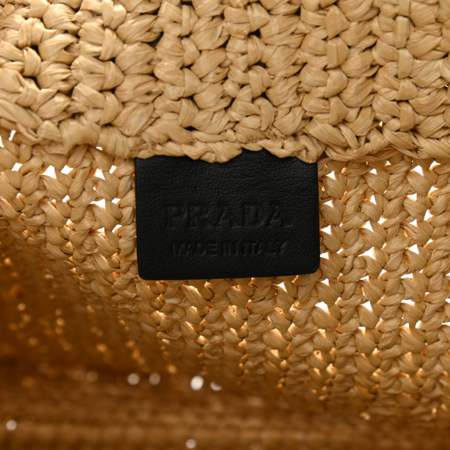 Prada Yarn Raffia Effect Crochet Embroidered Small Logo Tote Naturale 6 of 9