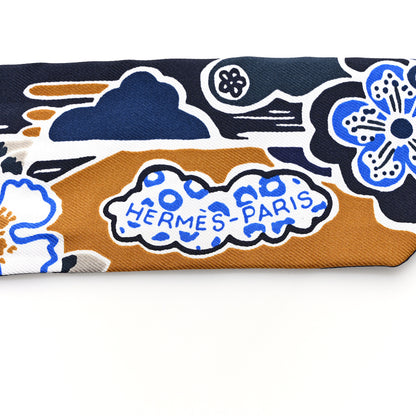 Hermes Silk Bingata Twilly Marine Tabac White 4 of 4
