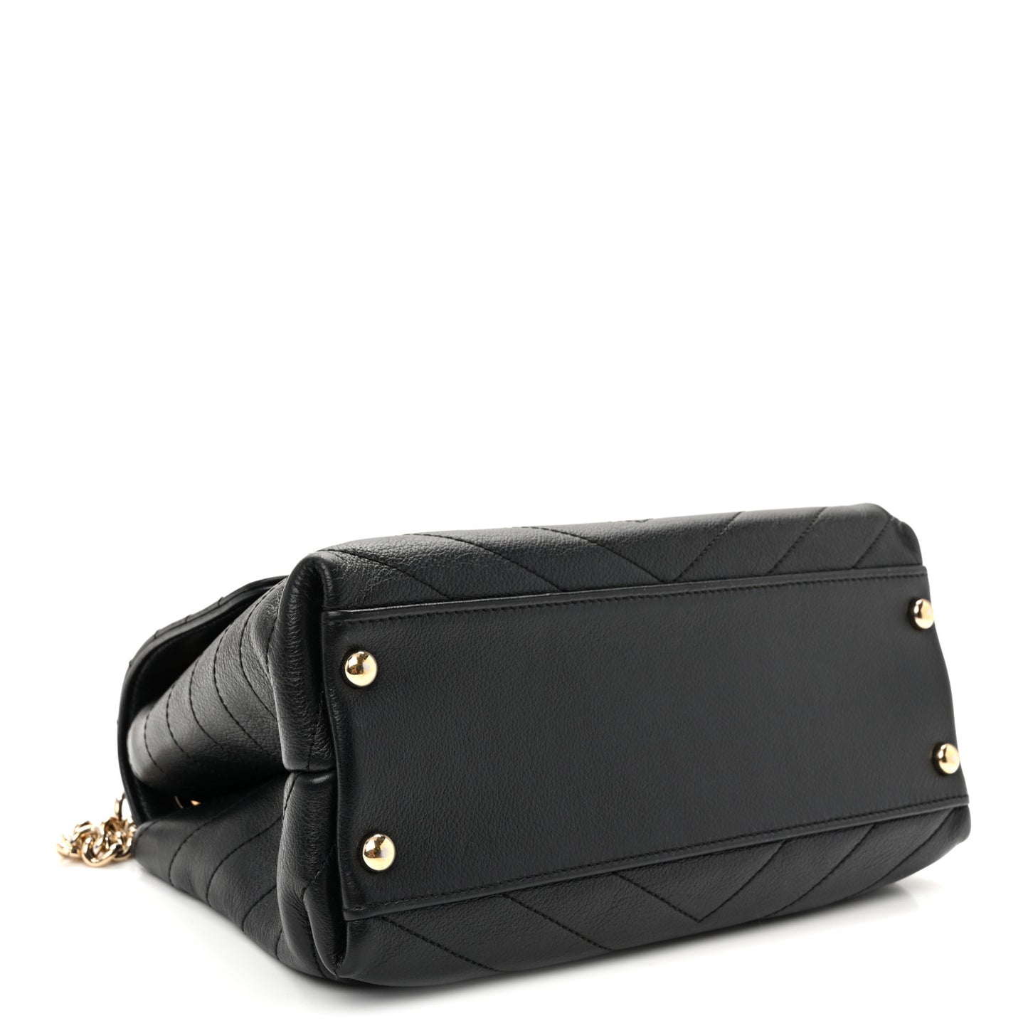 Grained Calfskin Small Chevron Chic Top Handle Flap Black