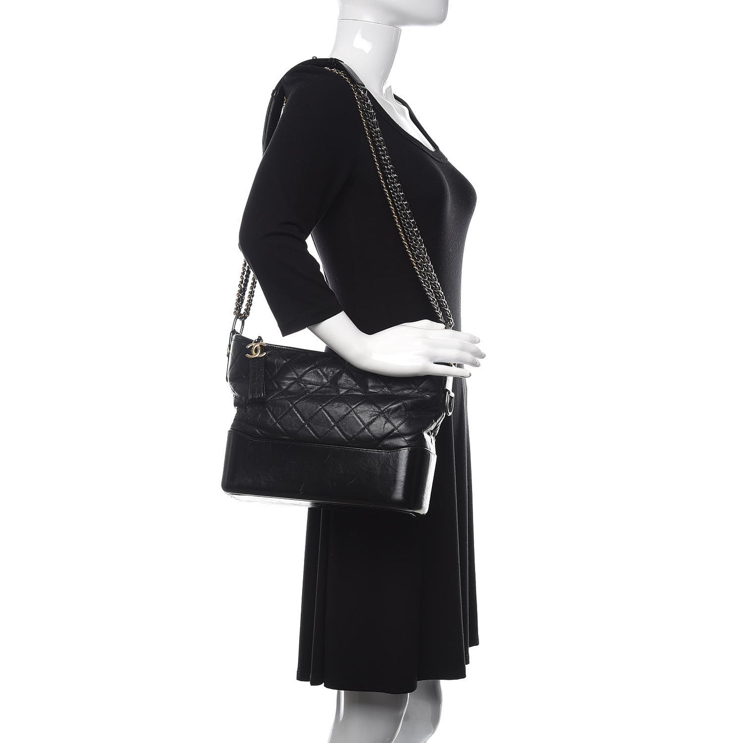 Aged Calfskin Quilted Medium Gabrielle Hobo Black