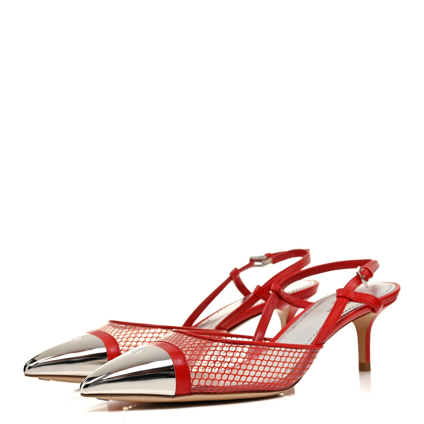 Calfskin Mesh PVC Urban Twist Slingback Mules 36.5 Red