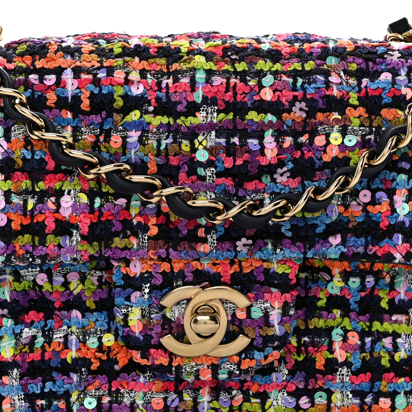 Tweed Quilted Mini Rectangular Flap Navy Blue Multicolor