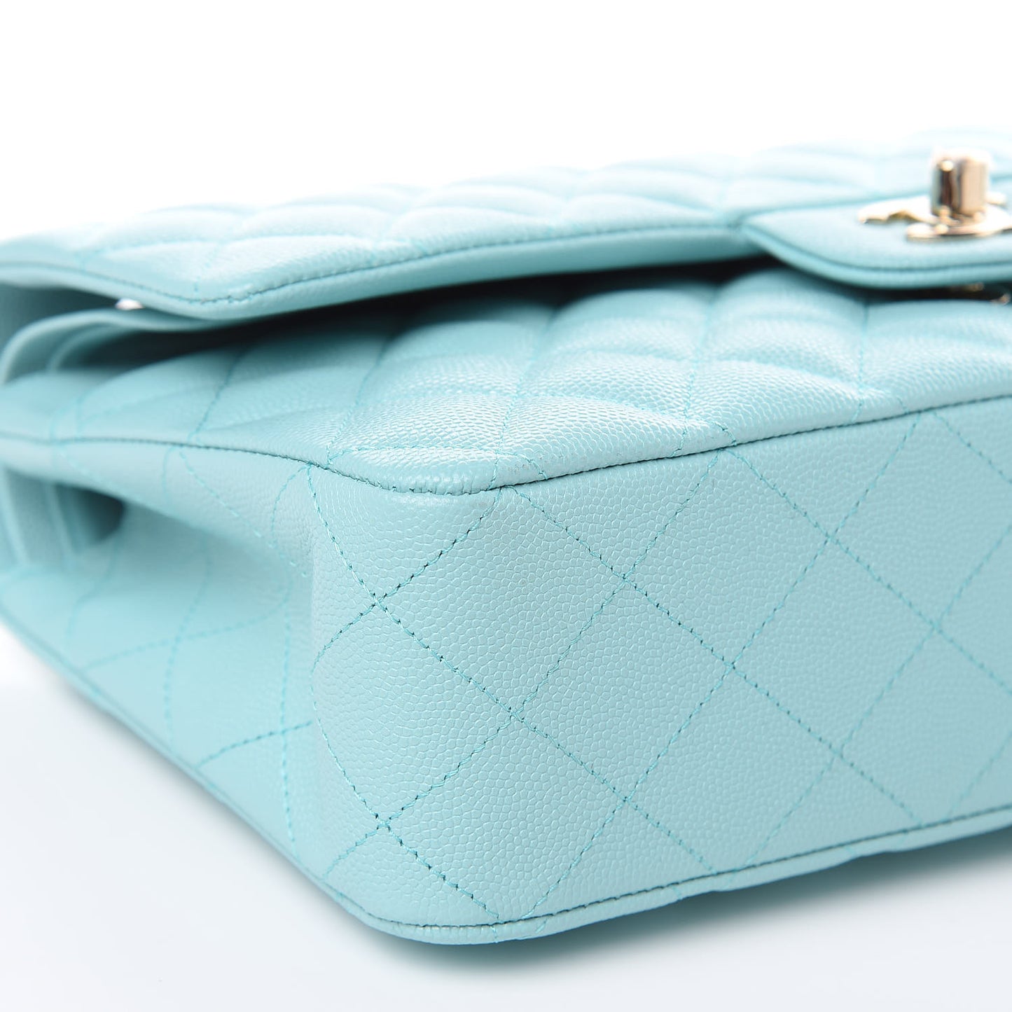 Caviar Quilted Medium Double Flap Light Blue